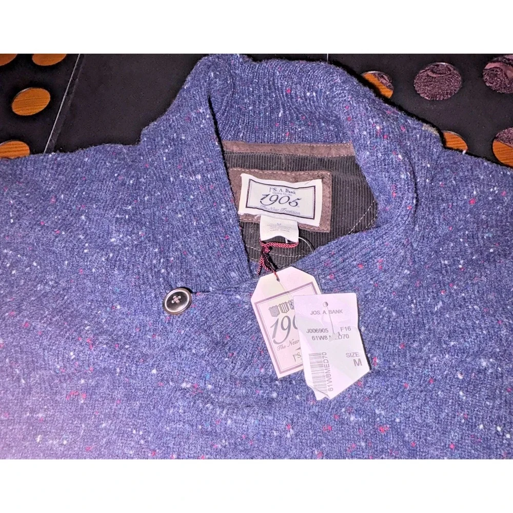 JoS. A. Bank Men's Navy Blue Speckled Pullover Sweater Medium – Elbow Pads,‎ NWT